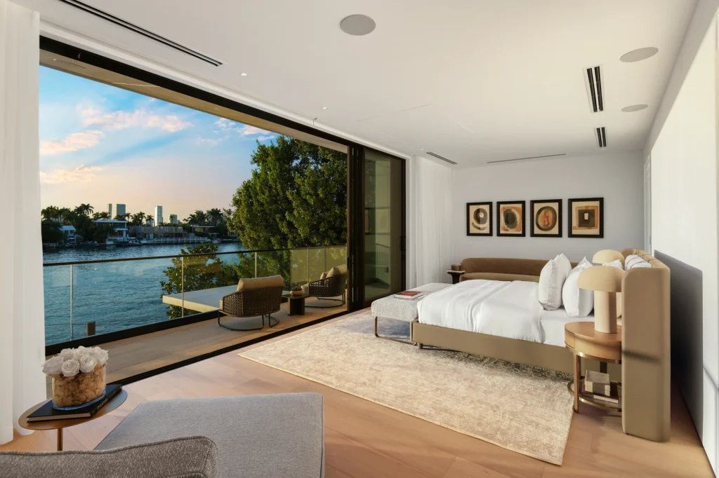 Master bedroom with private terrace overlooking Miami